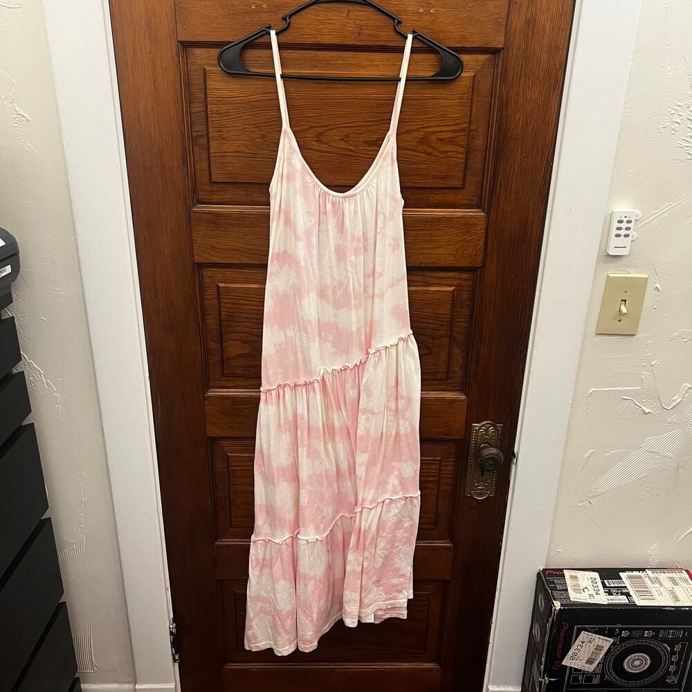 SUNDRY Asymmetrical Tiered Dress In Flamingo Pink Tie Dye Women's sz 0